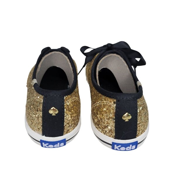 Kate Spade New York keds NIB Women's Gold Glitter Sneakers Sz 6.5M ribbon Laces - Picture 7 of 14
